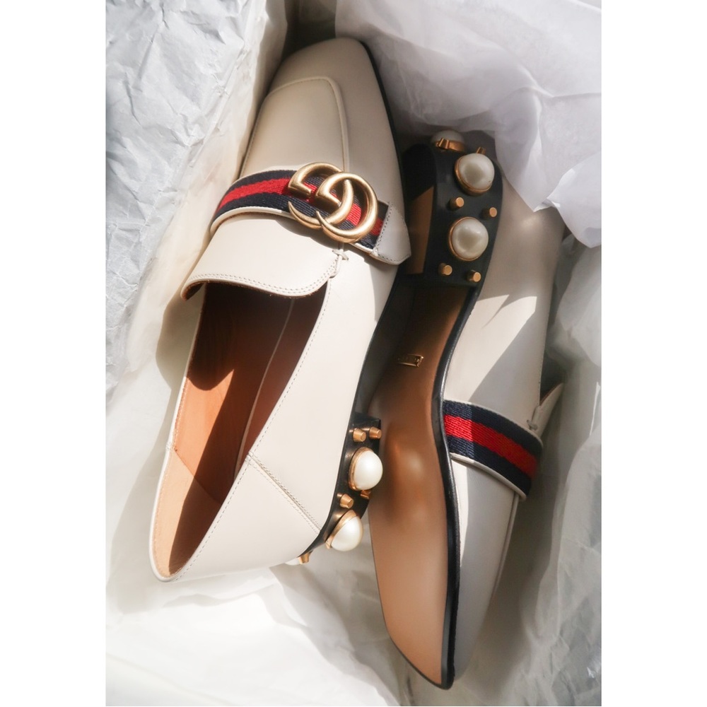 ✨Sold✨ NIB Gucci Authentic Peyton Web Stripe Leather Loafers Size 6.5 7.5 - Picture 5 of 10